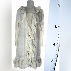Allison Brittney White Ruffled Open Cardigan Sweater Medium‎